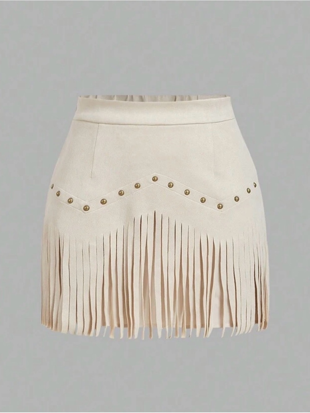 Fringed Suede Mini Skirt in Cream